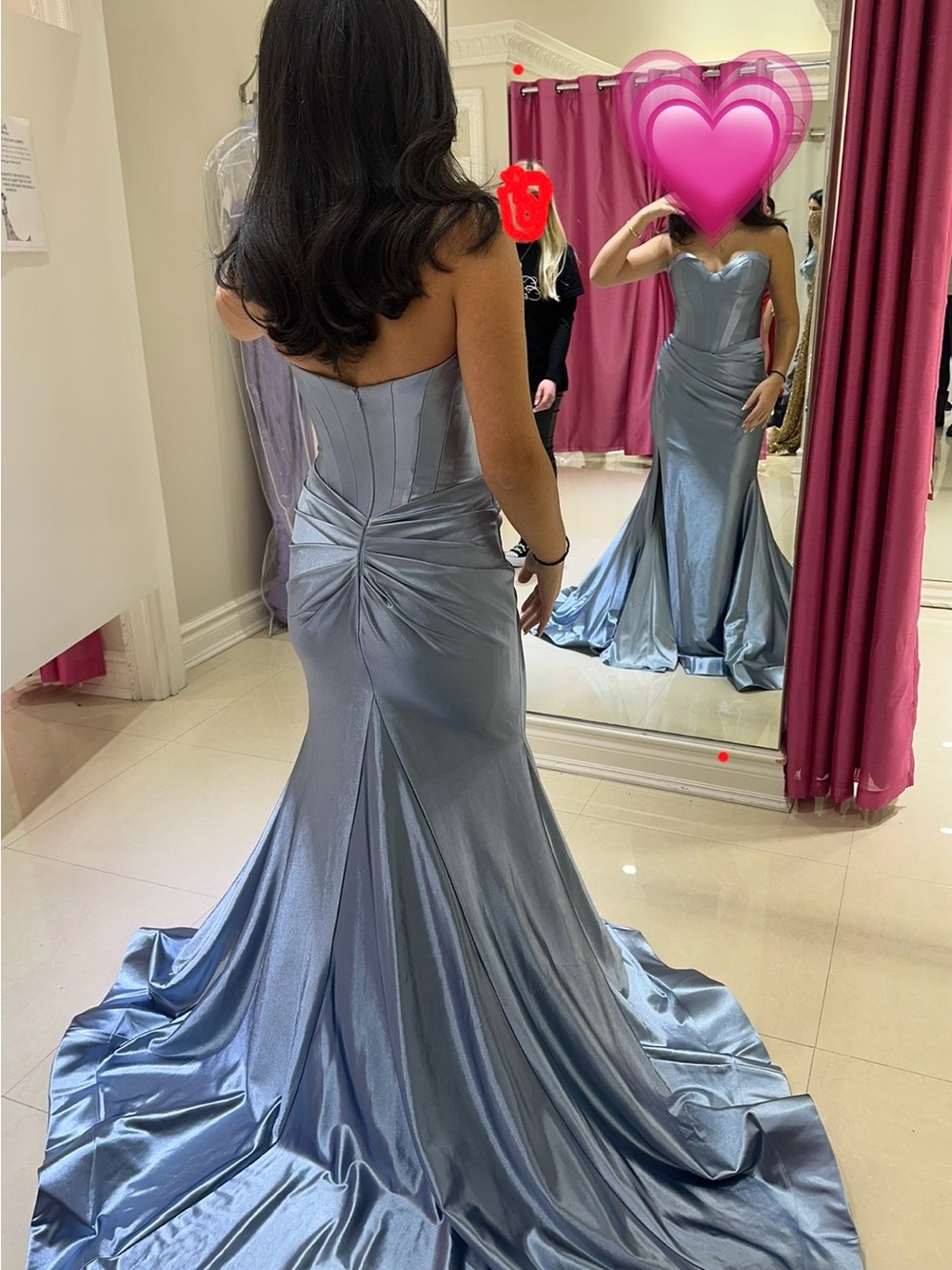 Sherri Hill Metallic Light Blue Strapless Mermaid Gown